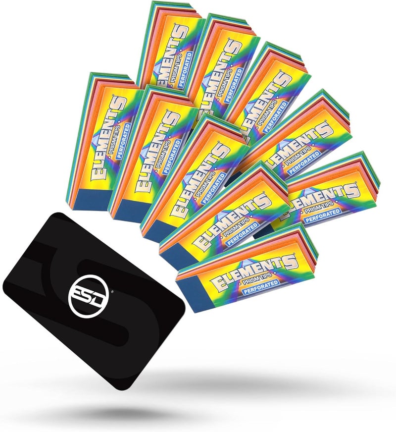 Elements Pre-Rolled Filter Tips Prism Design - Perforated - 10 Pack + ESD Scoop Card - 50 Tips Per Pack = 500 Tips - Rolling in Style - Image 1